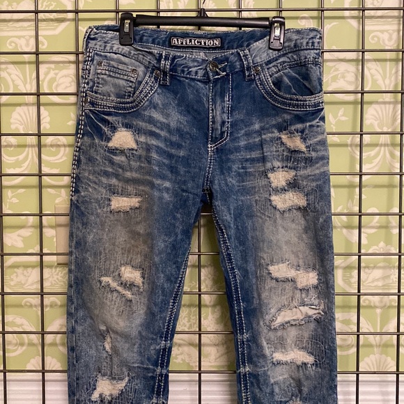 34 x 32 Affliction Black Premium muddy/distressed jeans - Picture 9 of 15